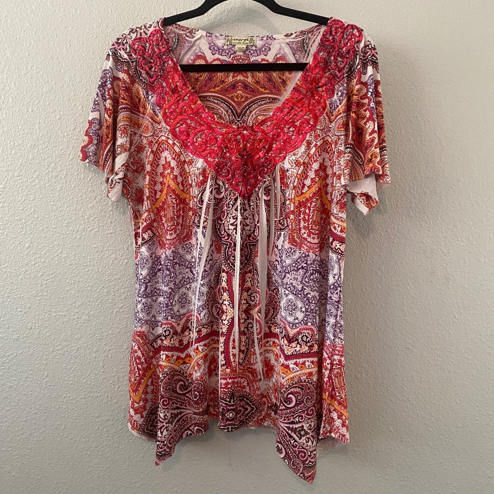 Pink Boho Top XL Fairycore Paisley Fairy Grunge Bohemian Hippie Artsy‎ Festival